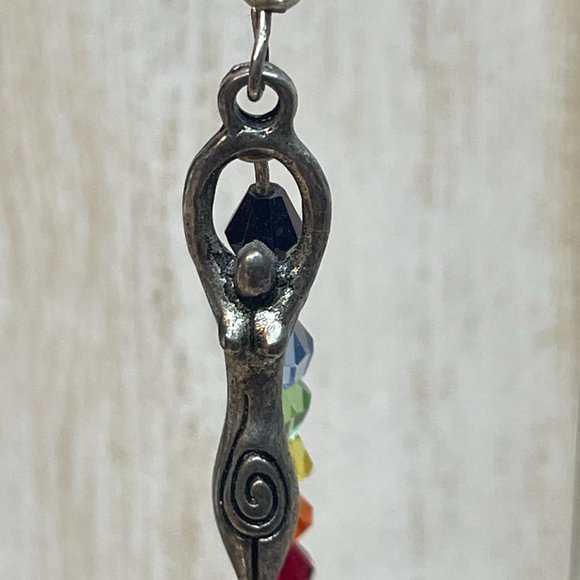 HANDMADE BEADED ART RAINBOW SWAROVSKI CRYSTALS STERLING SILVER GODDESS EARRINGS - Picture 3 of 7